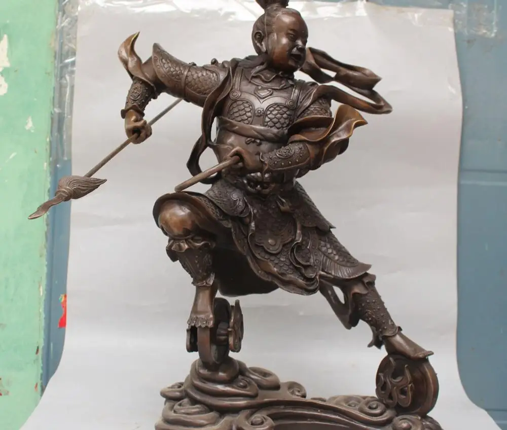 

24" Chinese Bronze Warrior Nezha Nataku Na Cha Nalakuvara On HotWheels Statue