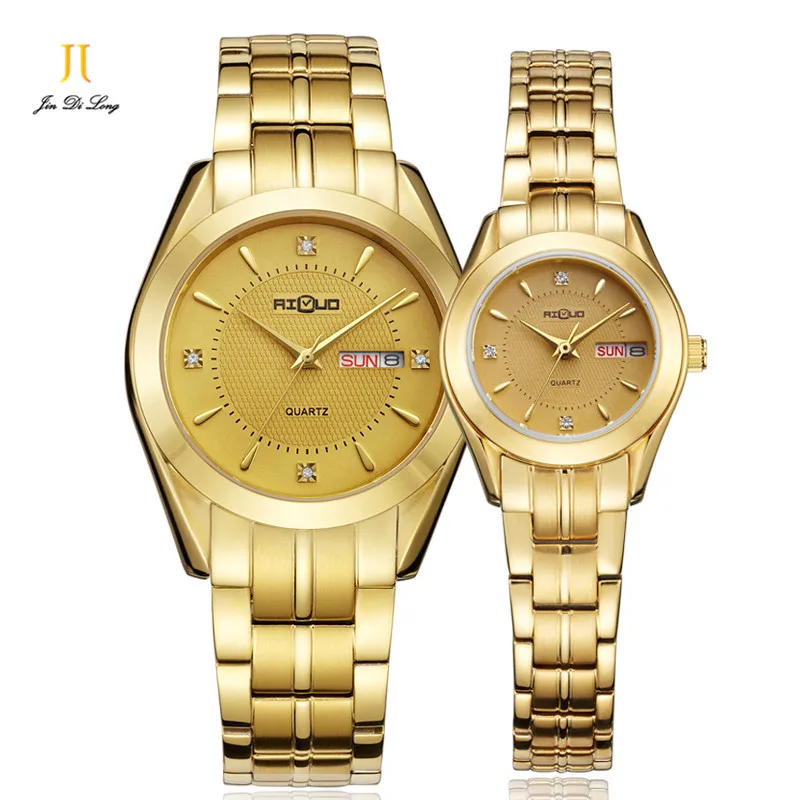 Brand 1 Pair Luxury Fashion Casual Lovers Watch Men Women s Quartz Gold Wristwatch Sapphire Week
