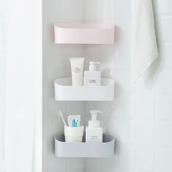 

Plastic corner wall hanging storage rack paste kitchen gadget storage drain rack bathroom wash supplie organizer shelf mx7181438