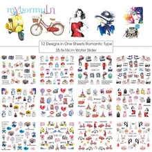 12 видов конструкций романтическая валентинка наклейка на ногти водная наклейка слайдеры сексуальные губы цветок сердце украшение тату обертывания BN1141-1152CN