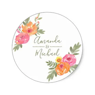 

3.8cm Spring Wedding watercolor flowers Classic Round Sticker