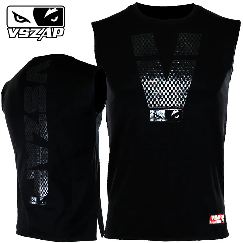 

VSZAP Sleeveless Vest Casual Cotton Streetwear MMA T-shirt Muay Thai Men Tshirt O-Neck Print Absorb Sweat Men T Shirt Reflective