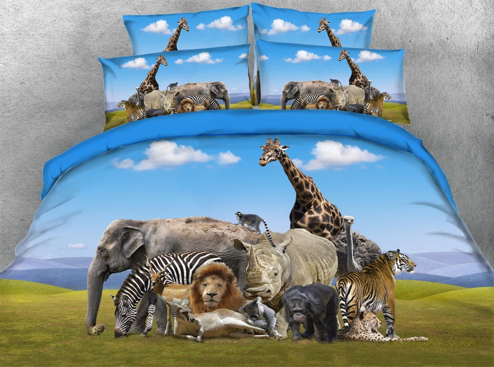 Jf 018 African Grassland Animals Print Quilt Covers Kids Single