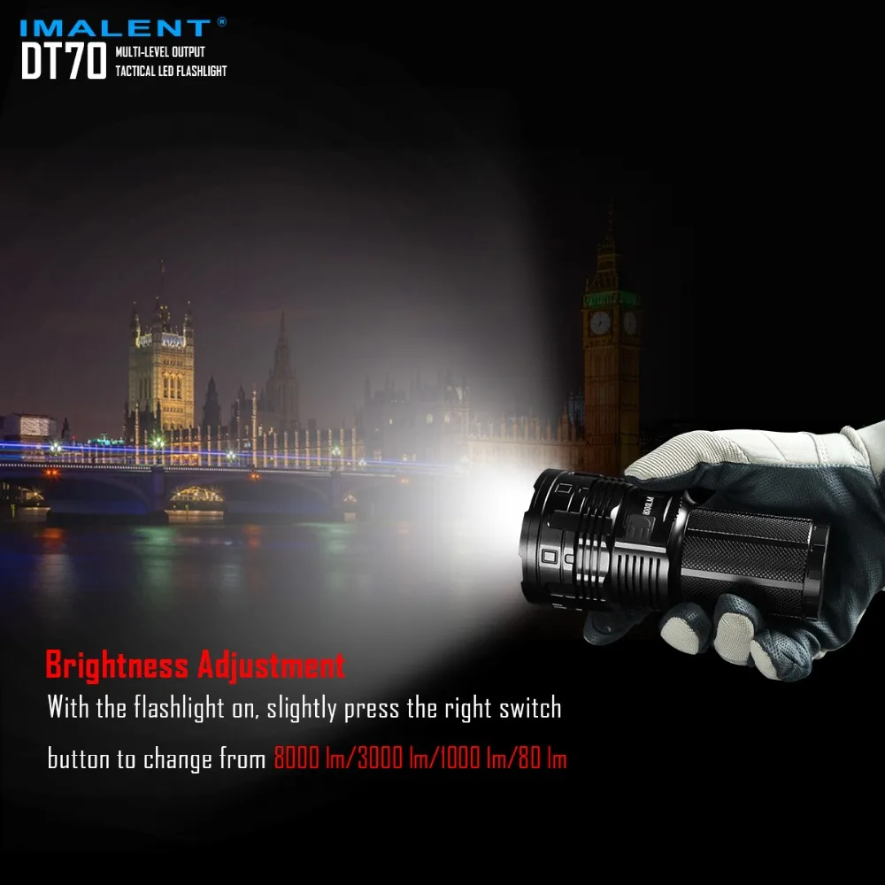 IMALENT DT70 перезаряжаемый фонарик 4* XHP70 светодиоды Макс 16000 люмен расстояние луча 700 м уличный фонарик с 4 шт. 18650 батареи
