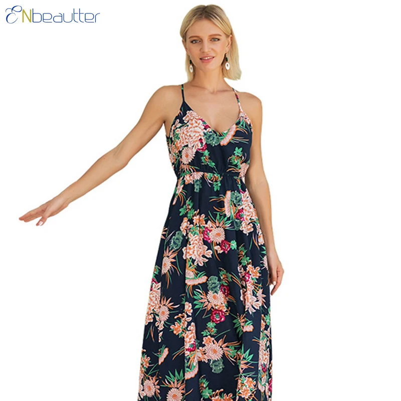 ENbeautter Maxi Beach Long Women Dress Floral Prin...