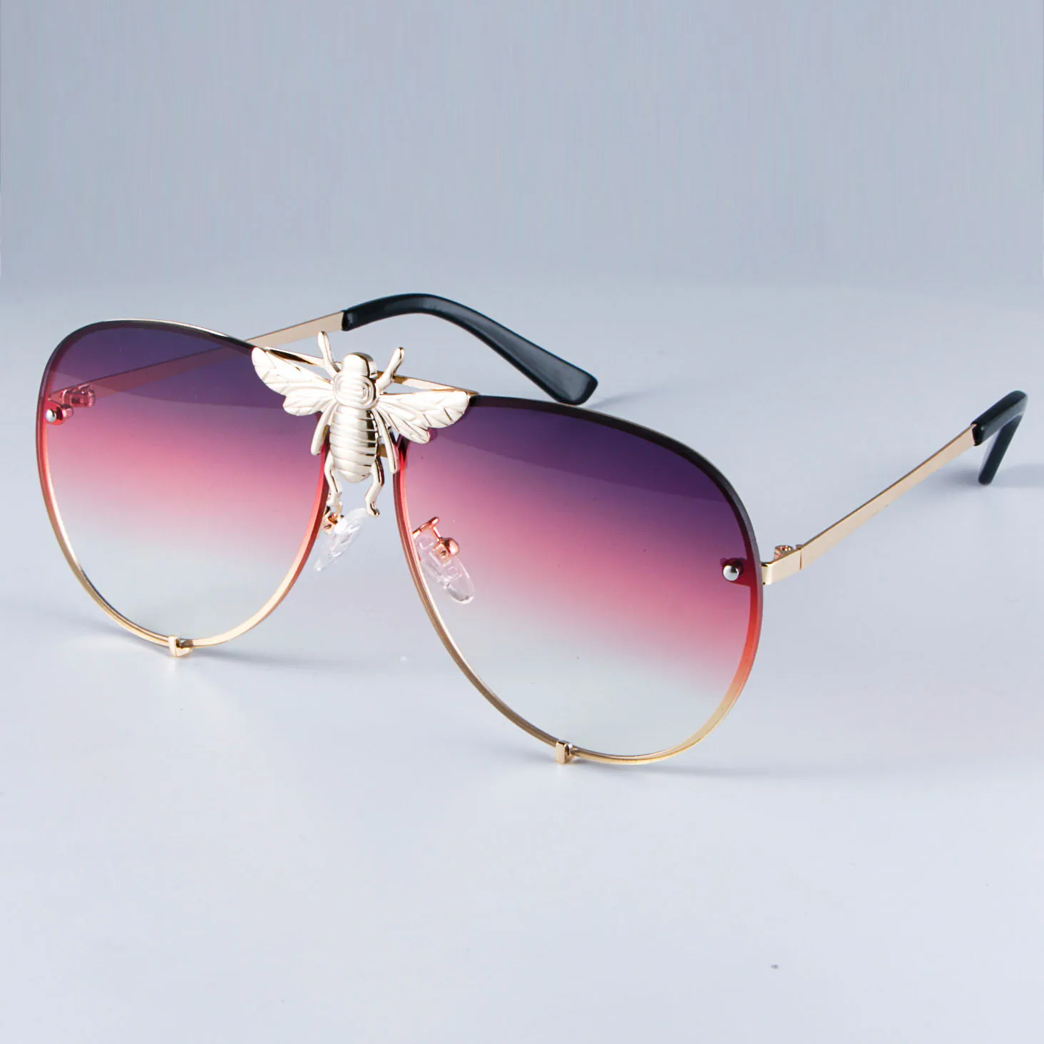 Роскошные Металлические солнцезащитные очки Big Bee Pilot градиентные линзы UV400 ретро мужские и женские оттенки 47850 - Цвет линз: gradient purple