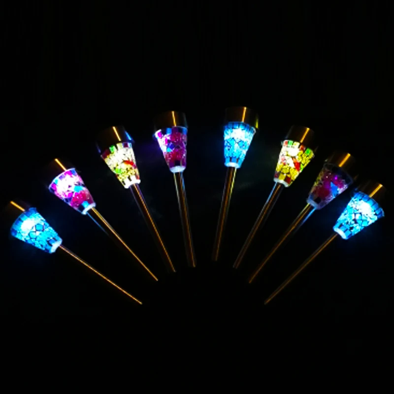 Chiclits 3pcslot  LED Solar Lawn Lamp Outdoor Garden Decoration lights Lawn Path LED Glass Mosaic Lights Blue Orange Purple (26)