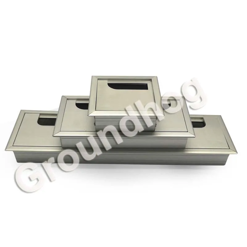  Aluminum Alloy Table Desk Rectangle Wire Cable Grommet Hole Cover Outlet Port with Black Brush