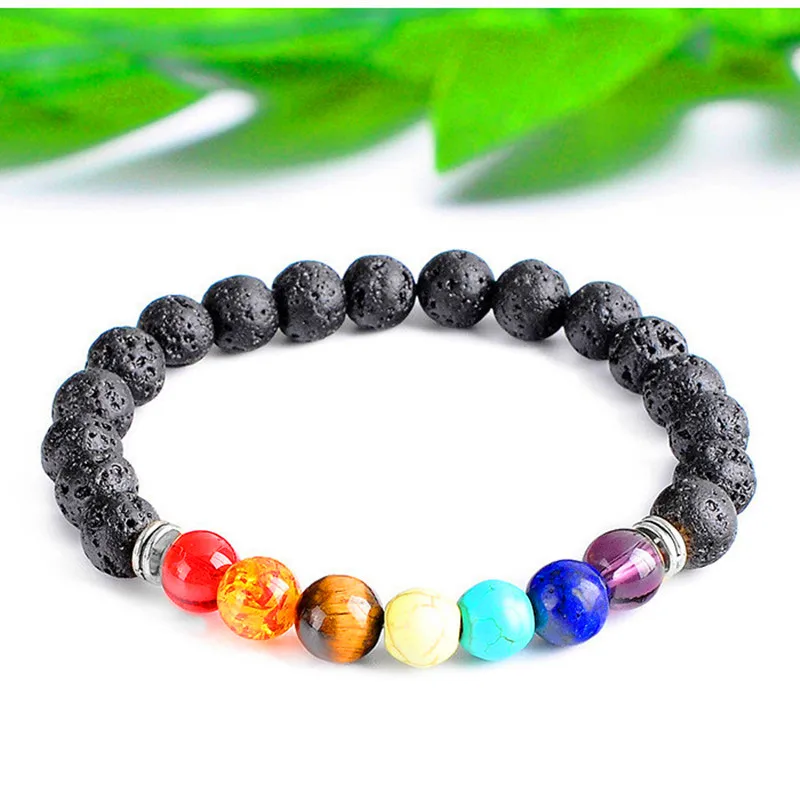 

Volcanic stone beaded Bracelet Yoga Natural stone Bracelet Colorful chakra Bracelets Gift for Men and women jewelry