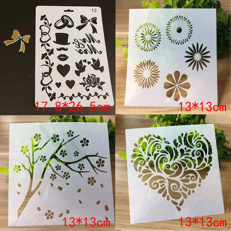 

4pcs/set Stencil Bullet Journal Love Flower Handmade DIY Painting Template Card Doodle Hollow Template Art Handwritten Newspaper