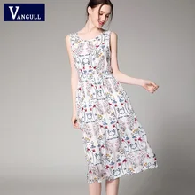 Vangull 2019 été nouveau Style de mode femmes imprimé Floral robe décontracté manches casual débardeur robe coton courte rétro Vintage robes(China)