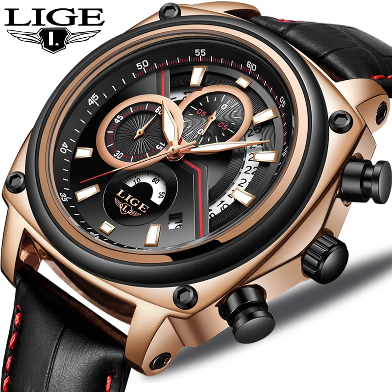 

LIGE Men Watch Top Brand Luxury Male Leather Automatic Date Quartz Watches Mens Waterproof Sport Wristwatch Reloj Hombre 2018