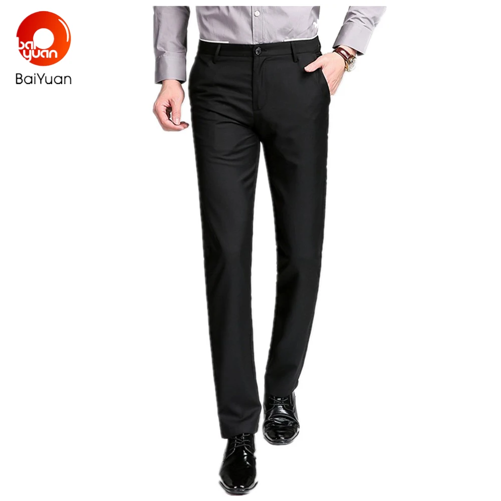 Baiyuan Brand 2017 Fashion Mens Black Dress Pants Slim Fit Suit Pants