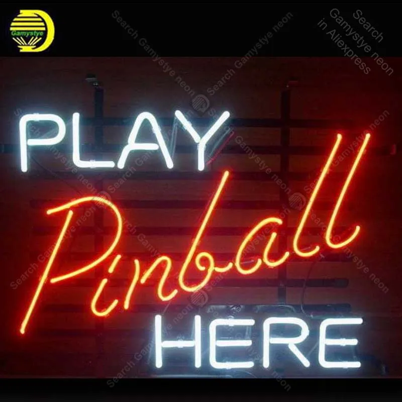Играть pinball здесь неоновые вывески ручной Пользовательские неоновая Лампа Пивной Бар Паб игровая комната культовый знак Профессиональное