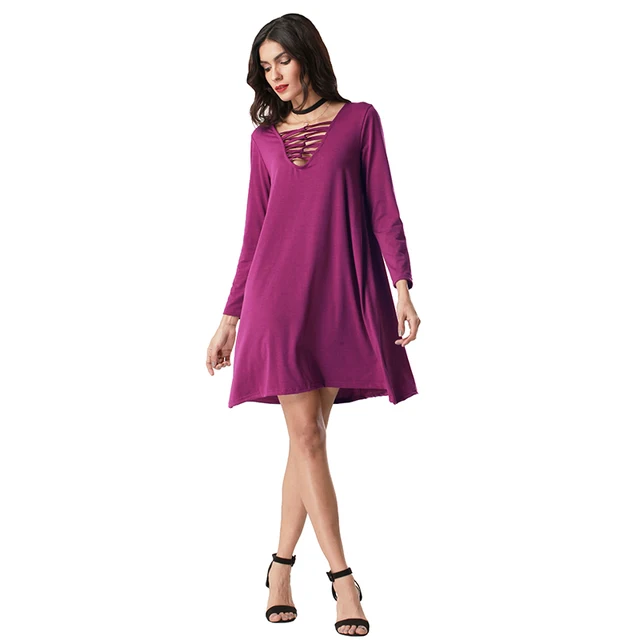 Cheap Purple Long Sleeve Mini Dress