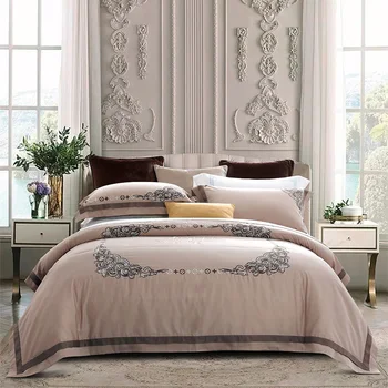 

Egyptian cotton Sheet Pillowcase and Duvet Cover Sets Royal Bedlinen Queen King Size Embroidery Bedding Set
