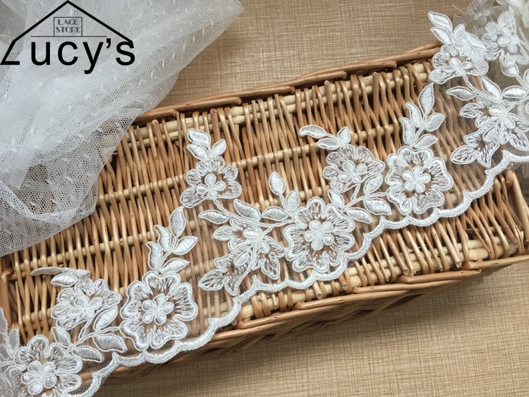 5 Yards continuous lace trim for wedding veils bridal gowns Ivory lace Rayon material HOT!in