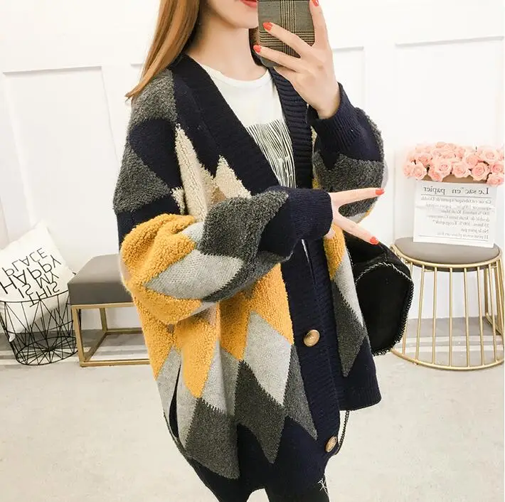 Autumn Winter Thick Knitted Cardigans Coat Women Fashion Long Sleeve Poncho Sweater Womans Crochet Cardigan