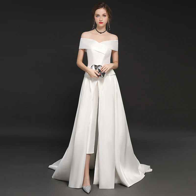 Robe De Mariee свадебные комбинезоны 2019 лодка средства ухода за кожей Шеи новый очаровательный Атлас свадебное платье с открытыми плечами Vestidos de