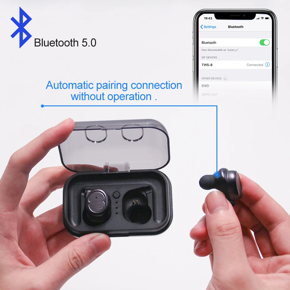 TWS Bluetooth 5,0, беспроводные наушники с сенсорным управлением, водонепроницаемые стерео наушники, спортивная Гарнитура Blutooth, слуховой аппарат