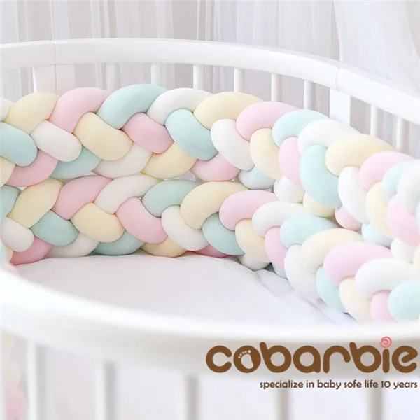 220cm Heightening Baby Braided Crib Bumpers 4 Strip Knot Long Pillow Cushion,Nursery bedding,cot room dector