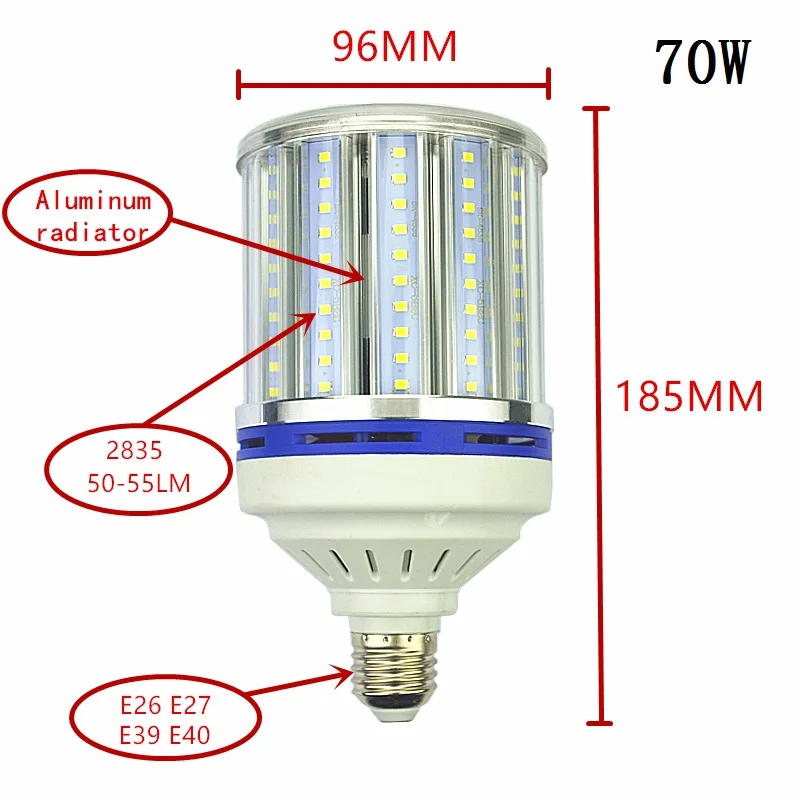 E26 E39 уличного освещения E27 E40 Светодиодный лампочки 70 Вт 100 Вт 120 Вт 180 Вт кукурузы лампа для промышленные высокостеллажный склад инженер spotlight