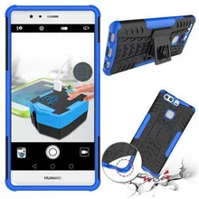 

NEW Anti-knock Kickstand Back Phone Case For Huawei Ascend P9 Shockproof 2in1 Phone Protective Cover Hybrid Armor Soft Silicone