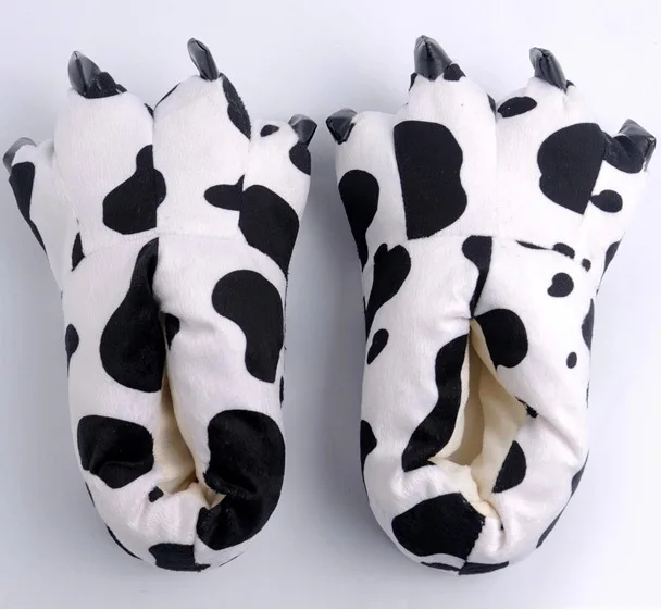 Мягкие тапочки унисекс в виде лап животного; тапочки с коготками для костюмированной вечеринки; плюшевые зимние теплые домашние Тапочки - Цвет: cow slippers