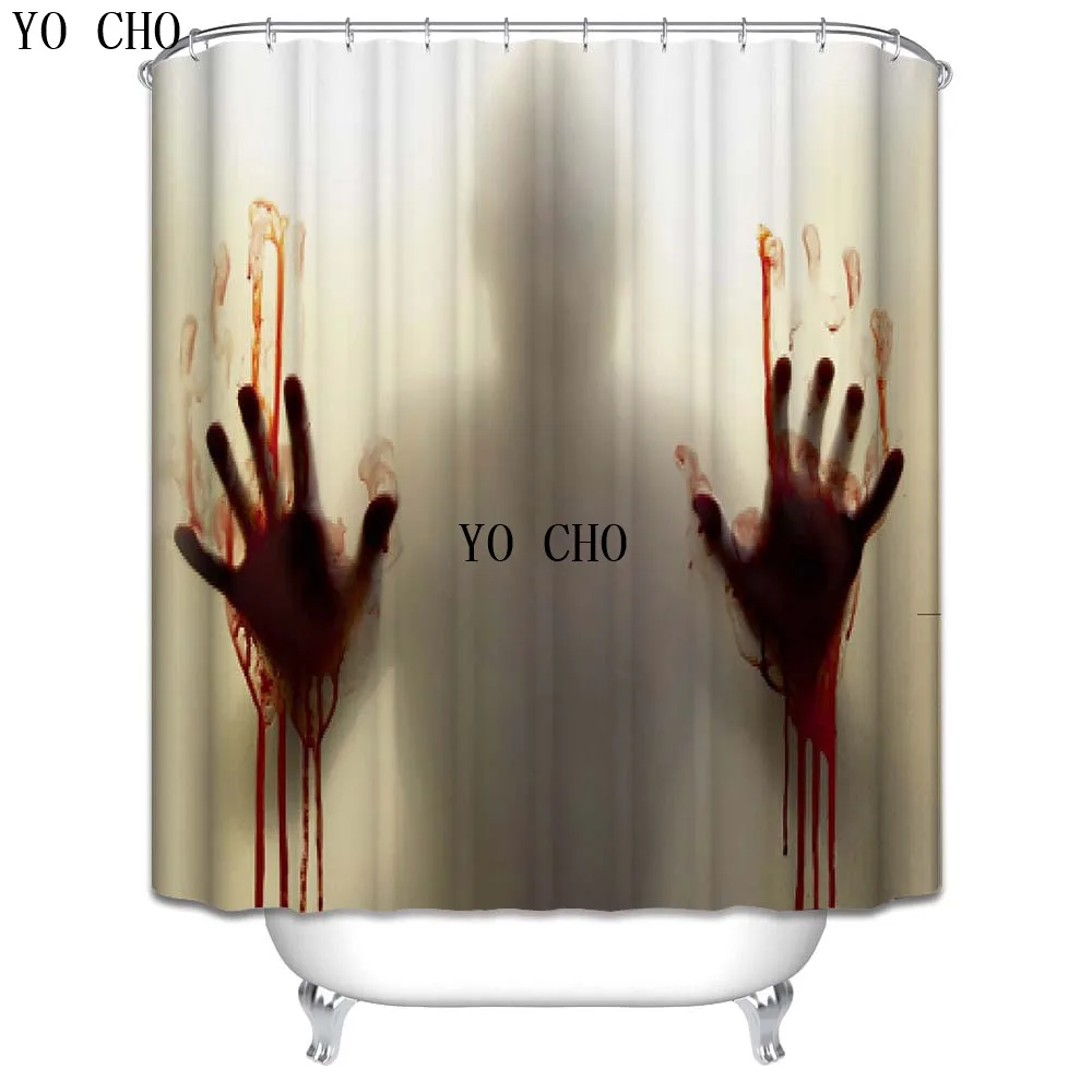 

YO CHO 3D Skull Blood Palm Print Shower Curtain Polyester Waterproof Bath Curtain With Hook Mildew Resistant Home Bathroom Decor
