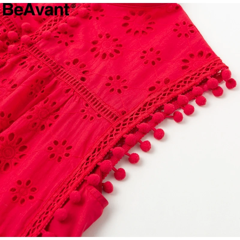BeAvant, элегантная Хлопковая женская блузка, рубашка, без рукавов, летняя майка, рубашки, женские, вышивка, tasssel, повседневные, красные, женские блузки