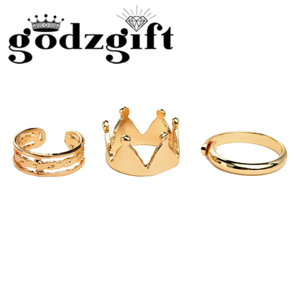 Godzgift Crown Rings For Women 3PCS Sets Chill Daily