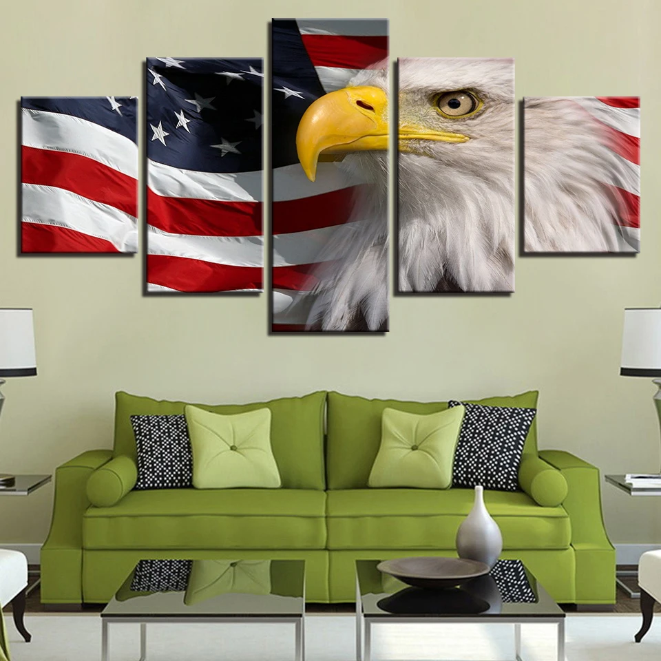 

Canvas HD Prints Pictures For Living Room Home Decor Framework 5 Pieces American Flag Eagle Paintings Modular Wall Art Posters