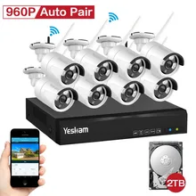 YESKAMO 8 channel Wireless Security System 8pieces 960P cameras plug and play kit