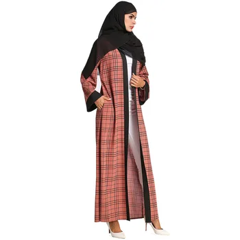 

Casual Muslim Abaya Print Long Robe Gowns Kimono Jubah Ramadan Plaid Maxi Dress Ethnic Cardigan Arab Islamic Prayer Clothing