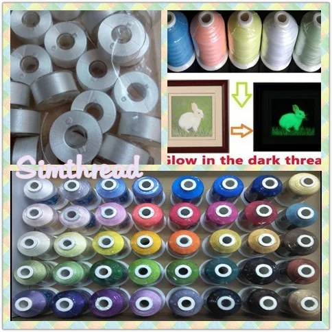 

Simthread brand 40 brother color polyester embroidery thread with glow thread and pre-wound bobbin thread with free shipping