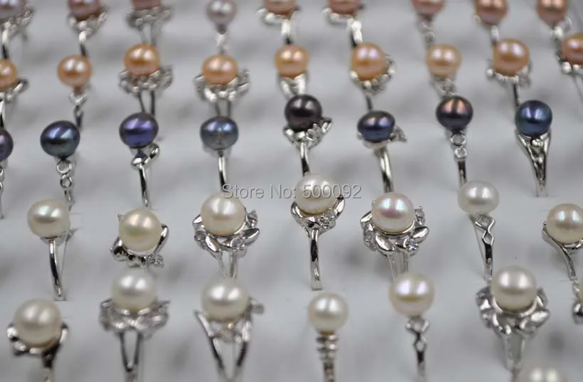 

Wholesale 100 pcs mix style 7-8mm freshwater pearl rings free shipping