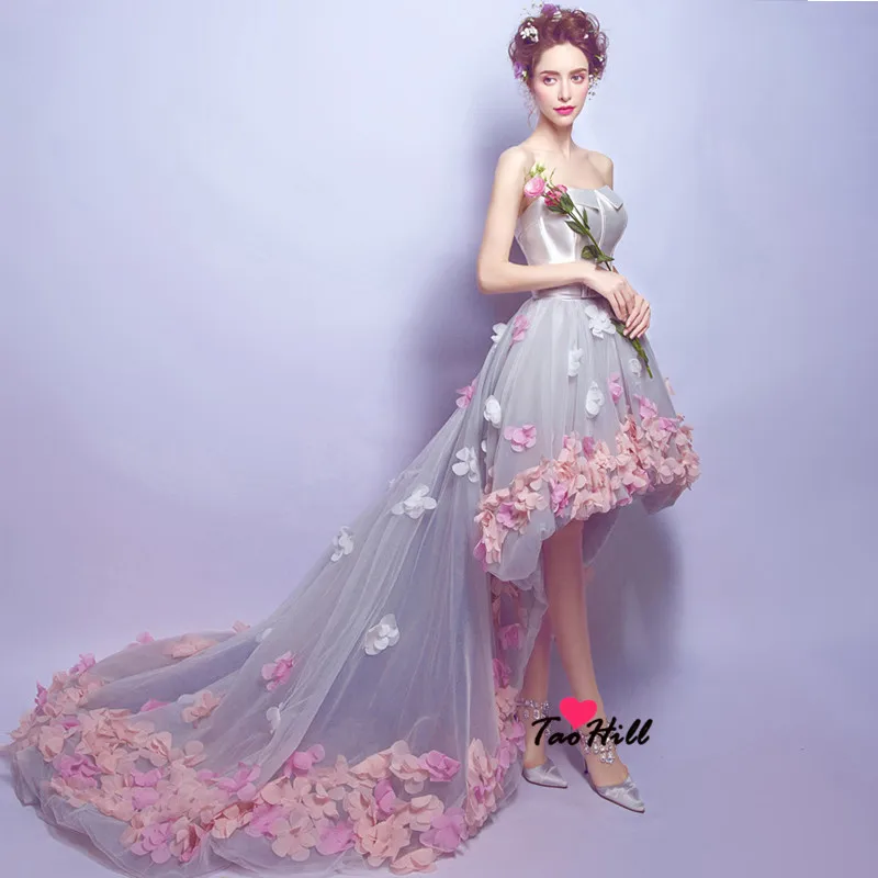 TaoHill женское вечернее Hi-low платье A-Line Цветок без шнурка аппликация бант ремень платье для выпускного вечера Настоящее 2019