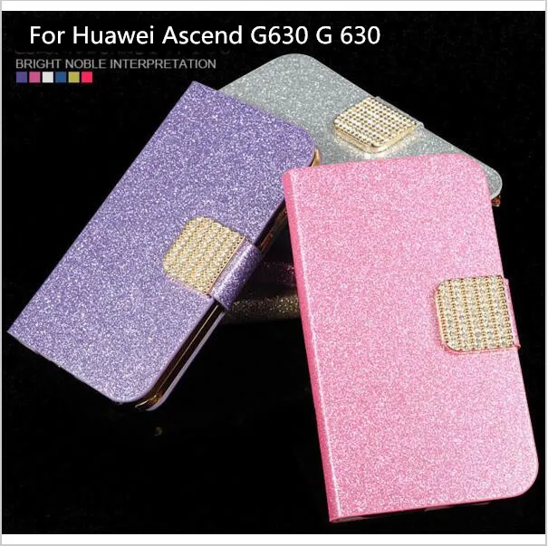 Fashion Newest Shimmering Powder PU Leather Phone Case Cover For Huawei Ascend G630 G 630 Flip with Card Slot |