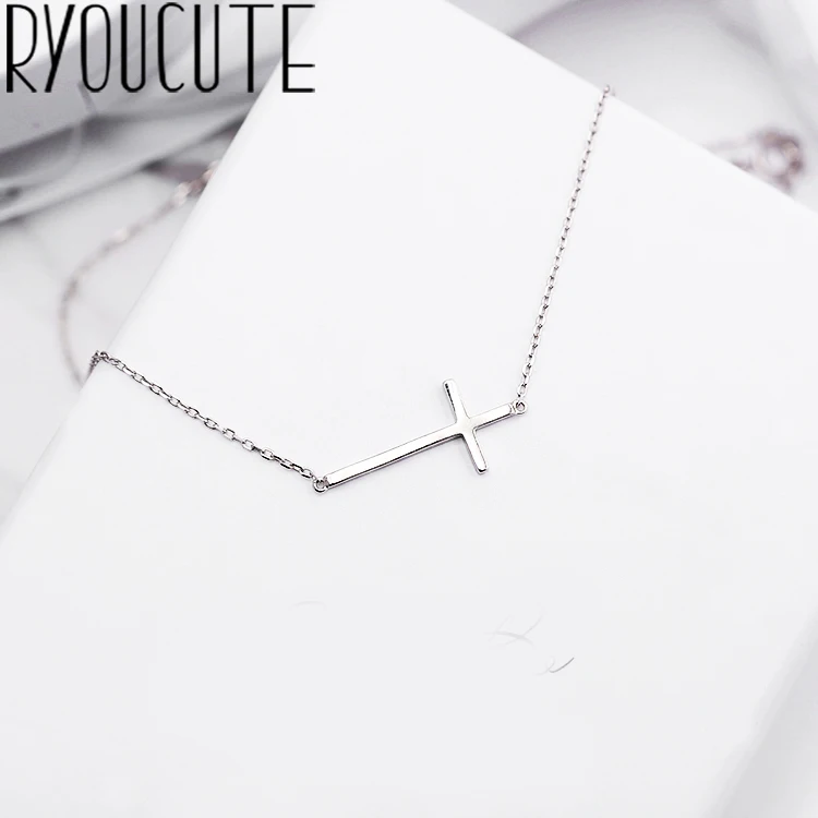 

Bijoux Fashion 925 Sterling Silver Long Cross Necklaces For Women Statement Choker Necklace Wedding Jewelry Girls Party Gift