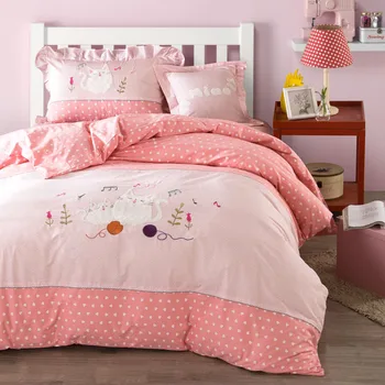 

Cotton Printed Embroidery Cartoon Bedding Set Twin Queen Size Duvet Cover Flat Sheet Cushion Cover Kids Teen Dormitory Textile