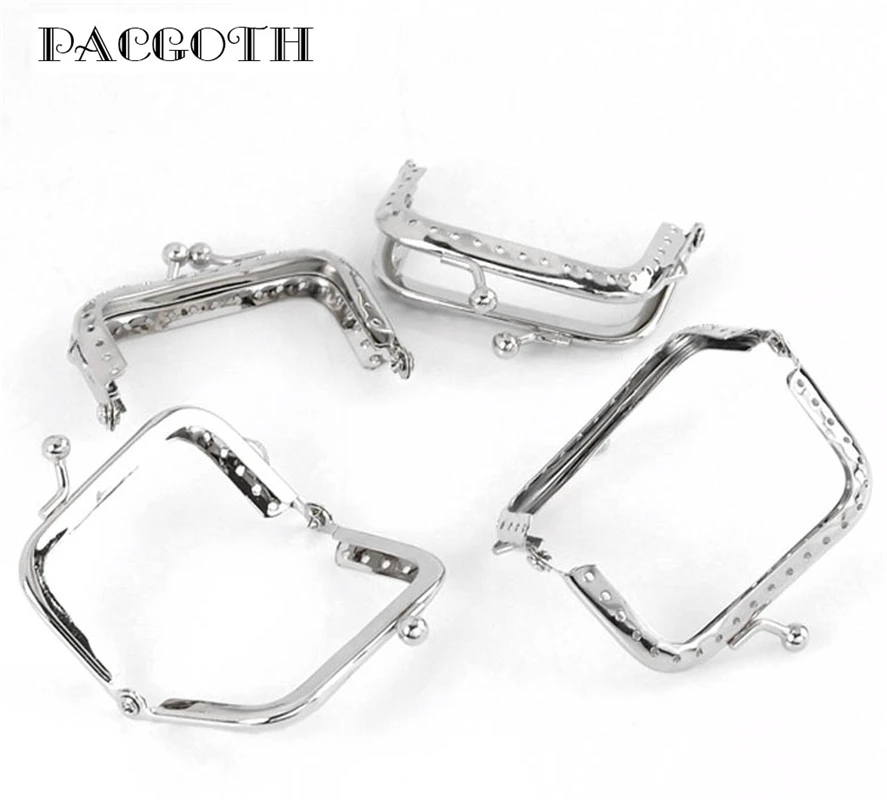 

PACGOTH Iron Based Alloy Kiss Clasp Lock Purse Frame Rectangle Silver Tone Dot 6.8x5.2cm, Open Size: 9.8x6.8cm, 5 Pcs