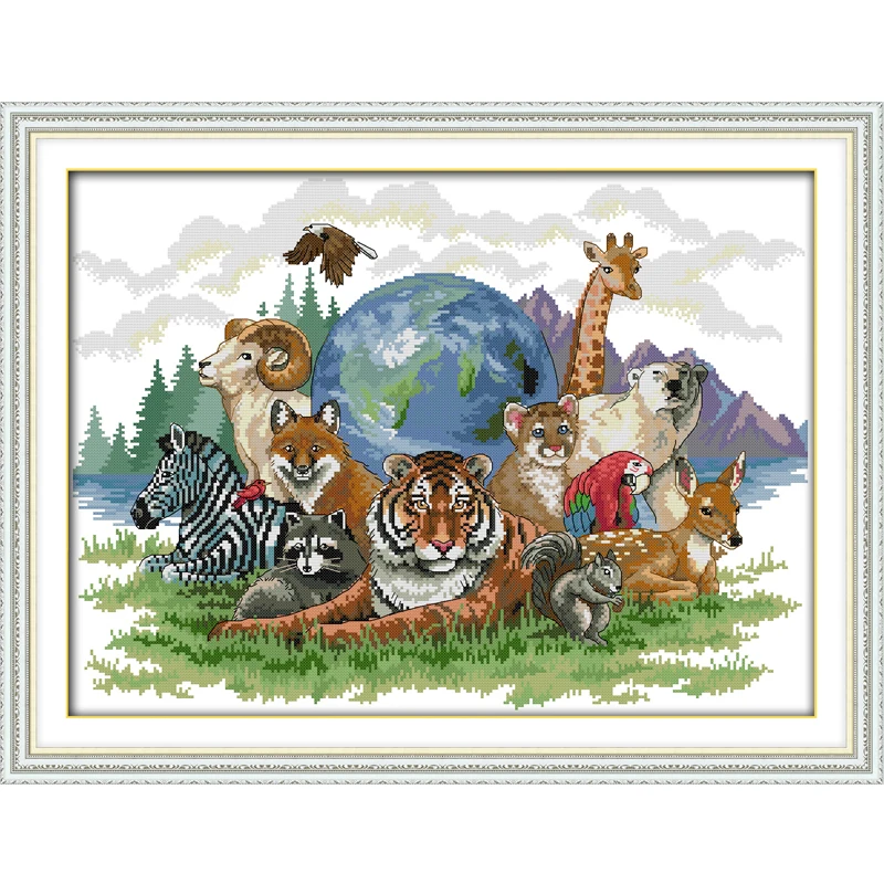 Joy sunday animals style Animal world counted cross stitch material patterns kits for embroidery