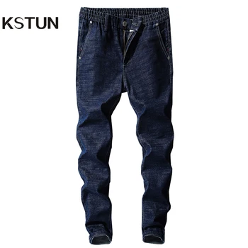 

KSTUN Jeans Men Elastic Waist Stretch Dark Blue 2019 Autumn Casual Denim Pants Students Boys Male Trousers Joggers Jeans Hombre