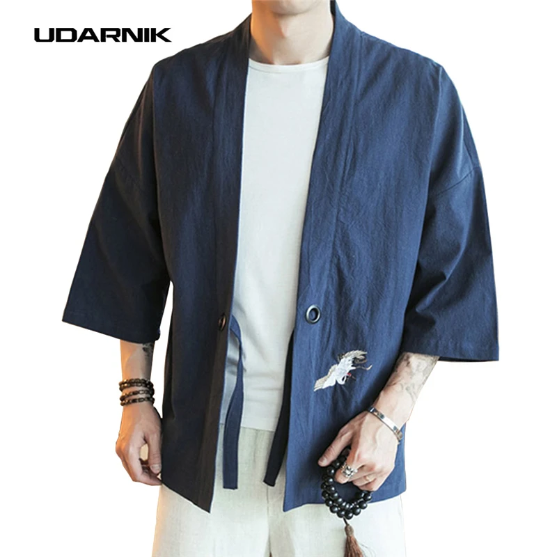 Мужская куртка кимоно Yukata винтажная хлопковая с вышивкой Свободный Топ в стиле