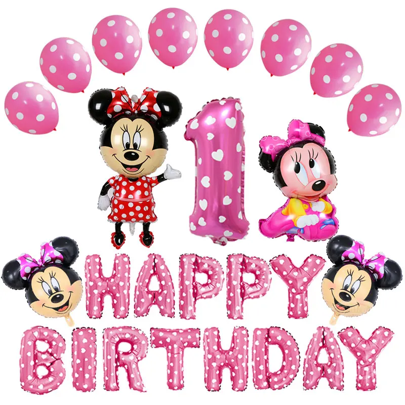 

26pcs/lot Mickey Minnie Mouse foil Balloons happy birthday party decorations children gifts for baby shower party supplies