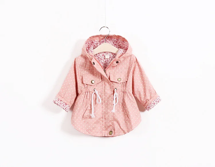 Корейское пальто для девочек хлопок Длинные рукава ветровка с капюшоном осень Детская одежда