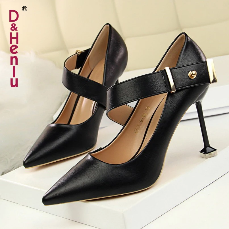 

D&Henlu Ladies Shoes Pumps Leather Shoes Woman Heel Shoe With Straps Ankle Strap Women High Heels Shoe Heel Women tacones mujer