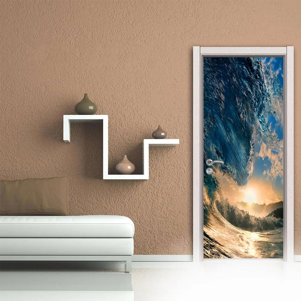 Новейшая 3D креативная морская волна наклейка на дверь DIY настенная самоклеящаяся обои съемный водонепроницаемый Плакат Наклейка Наклейки для домашнего декора
