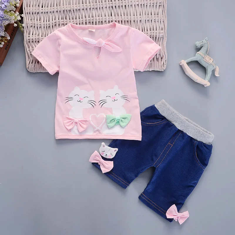 

Short Sleeve T Shirt And Short For Baby Girls Age 2-4 Years For Summer Printed Followers