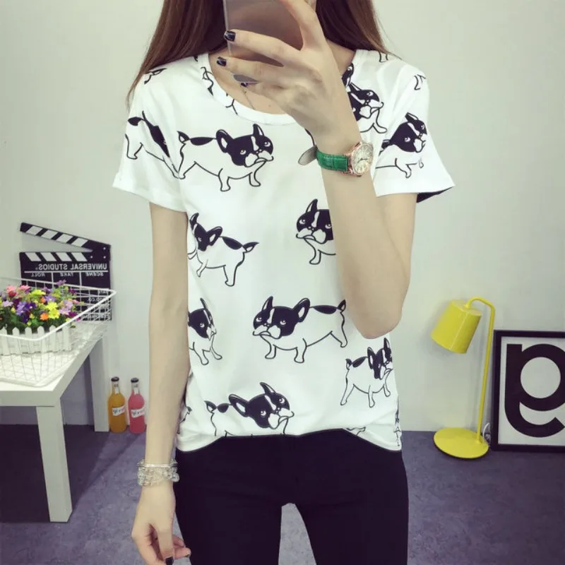 

Summer Fashion T-shirts Women Cute Dog Printed Tee Shirt Femininas T shirt Tops S72